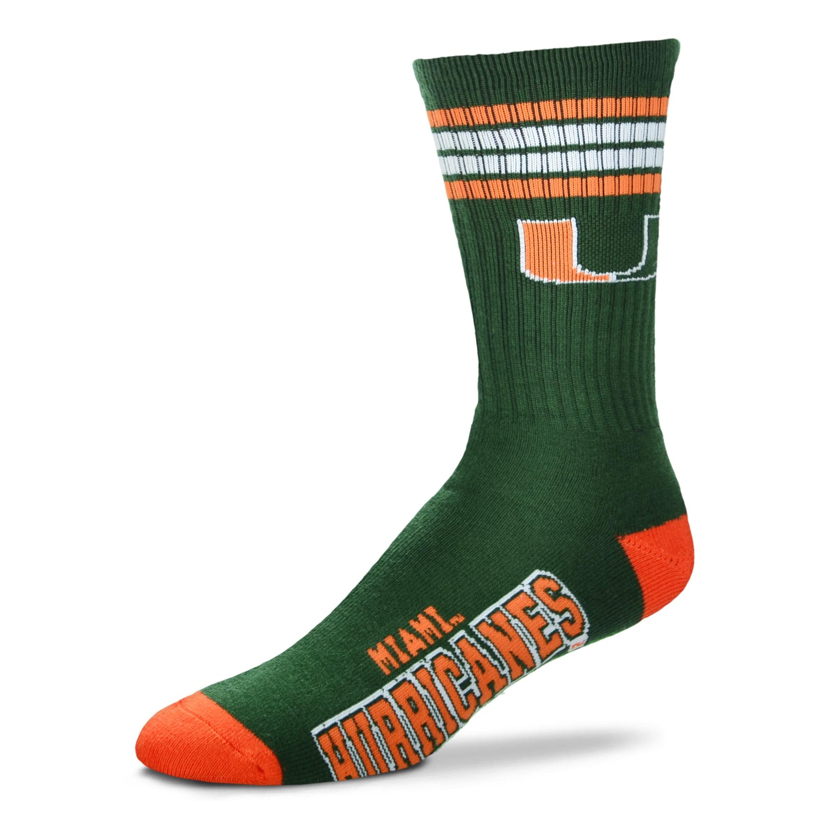 Miami Hurricanes Bare Feet NCAA 4-Stripe Deuce Socks – Large (UK Stock) - UKASSNI