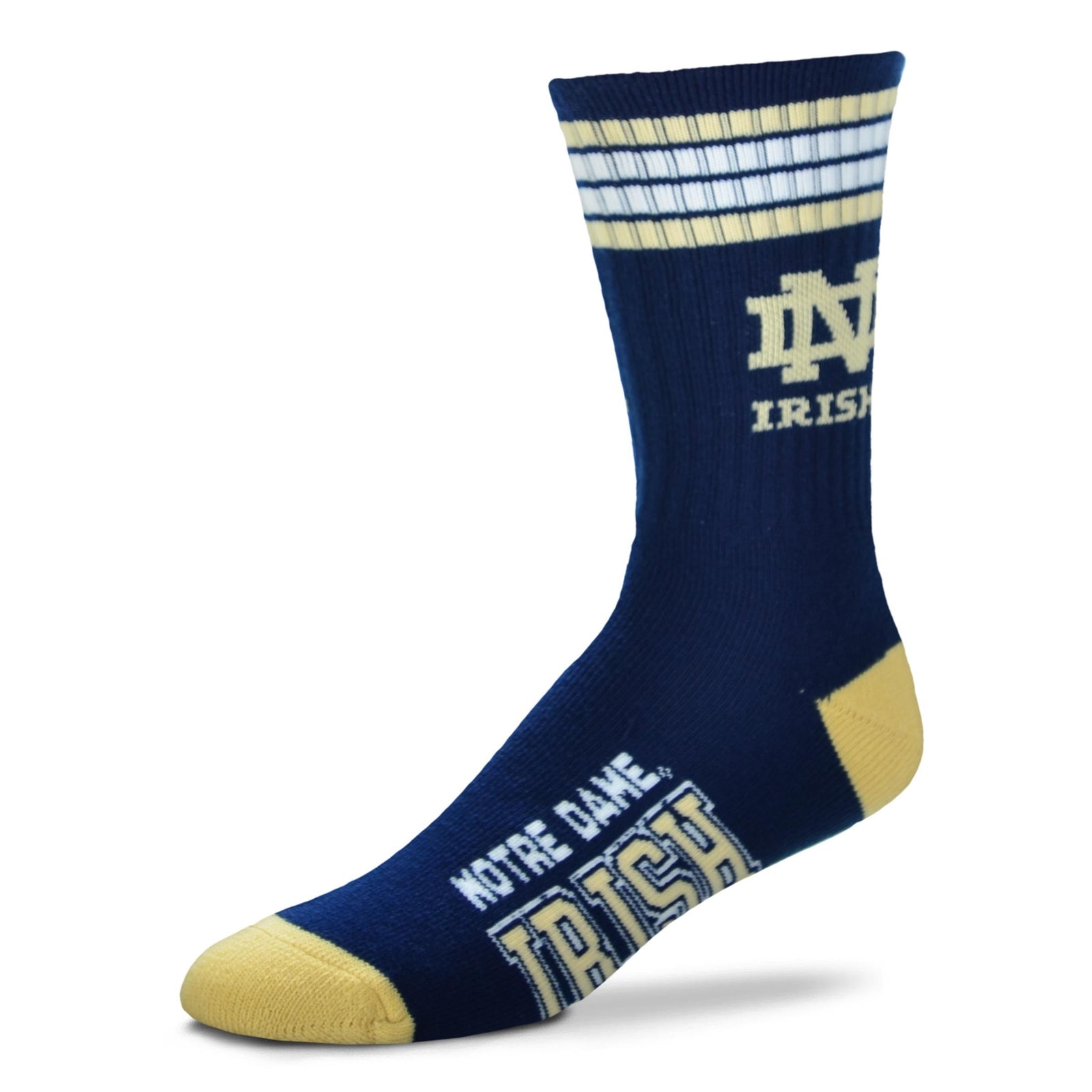 Notre Dame Fighting Irish NCAA Bare Feet 4-Stripe Deuce Socks – Large (UK Stock) - UKASSNI