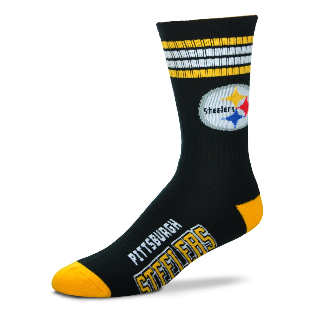 Pittsburgh Steelers 4 Stripe Deuce Socks - Large - For Bare Feet - Men’s 9-13, Women’s 10-12 - Acrylic/Nylon/Spandex - Official NFL Merchandise - UKASSNI