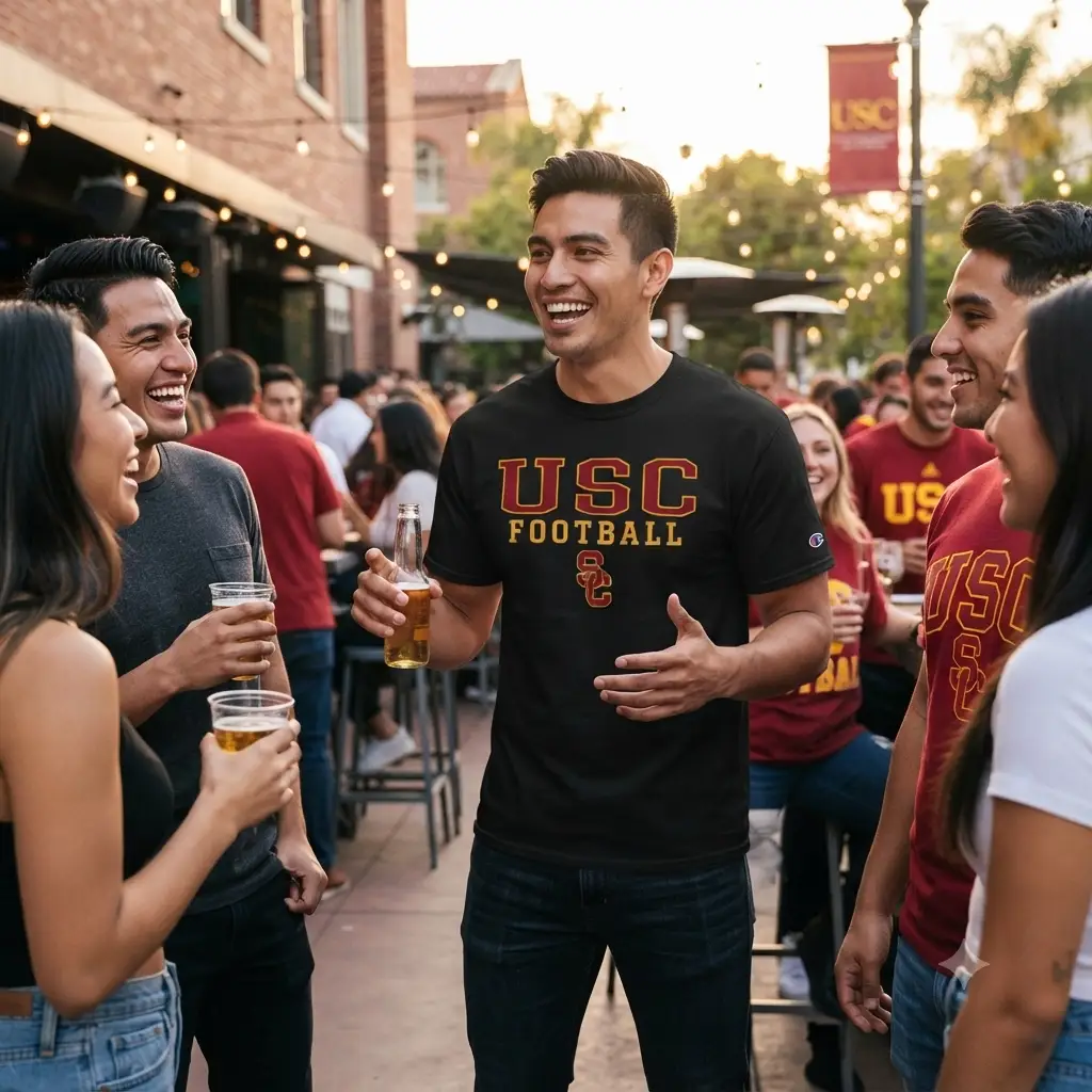 USC Trojans T-Shirt – NCAA Champion Football Stack – Black (UK Ready) by Champion