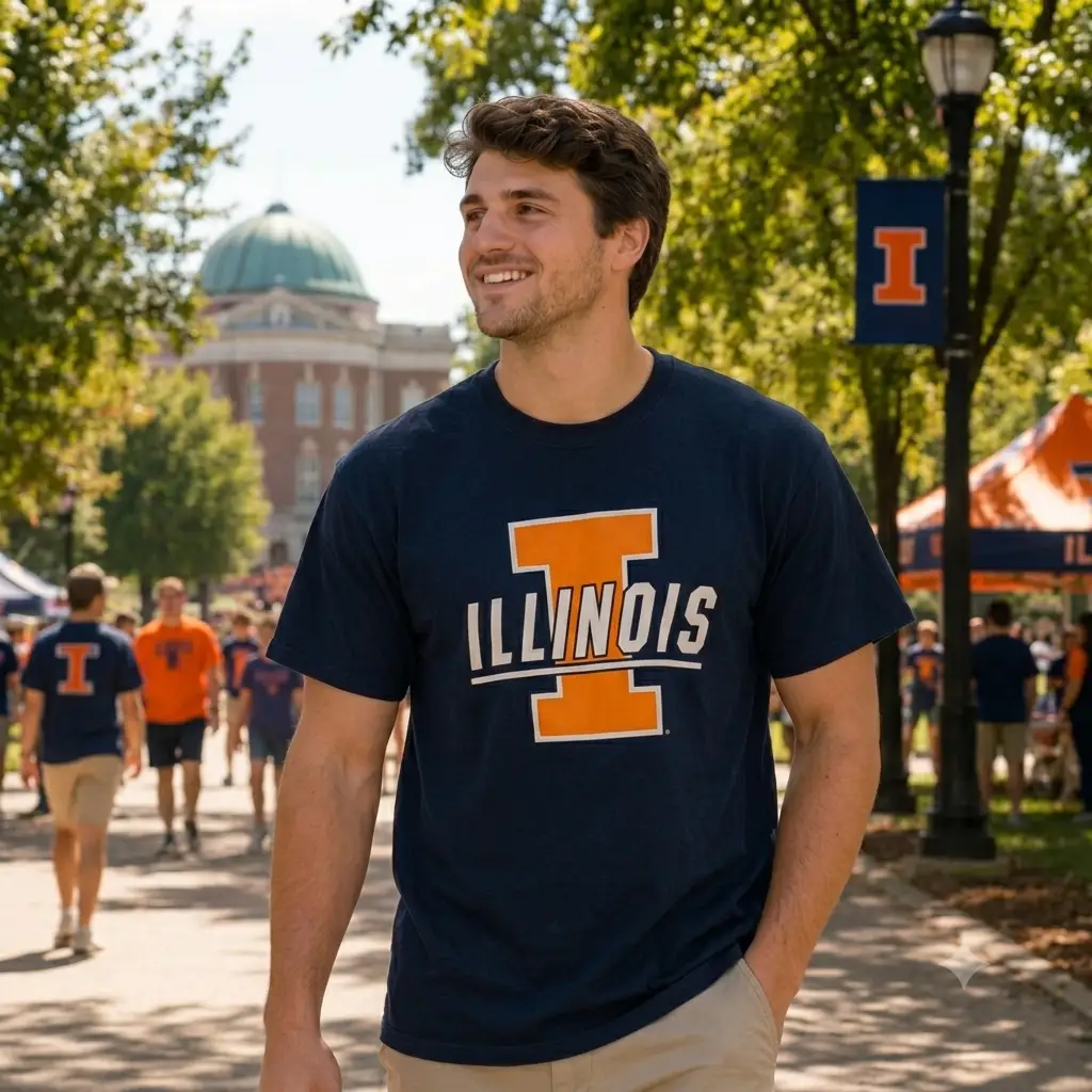 Illinois Fighting Illini T-Shirt - NCAA Fanatics Branded Illini - Navy (UK Ready)