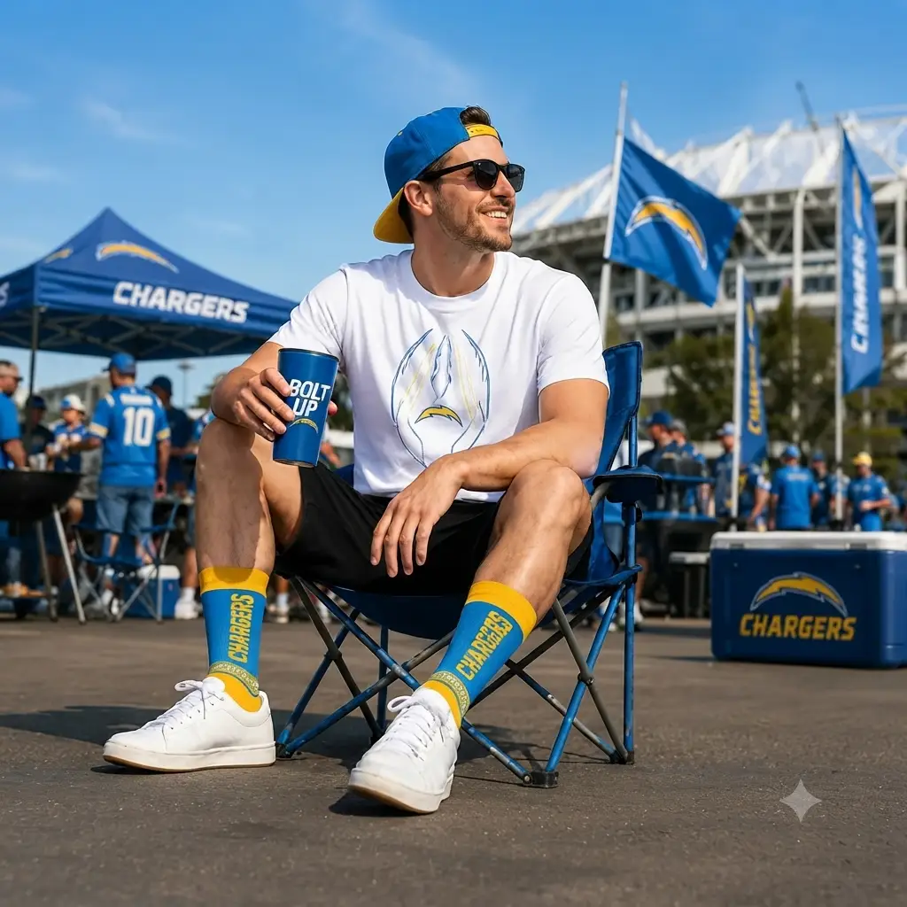 Los Angeles Chargers NFL T-Shirt – Socks Bundle UK Stock – White/Blue (UK Ready)
