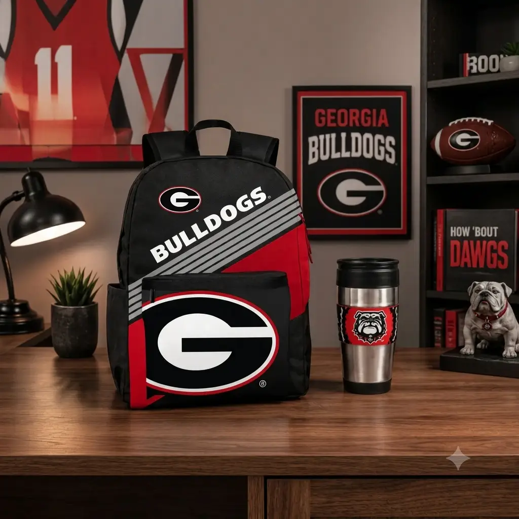 Georgia Bulldogs NCAA Backpack – Travel Mug Bundle – (UK Ready)