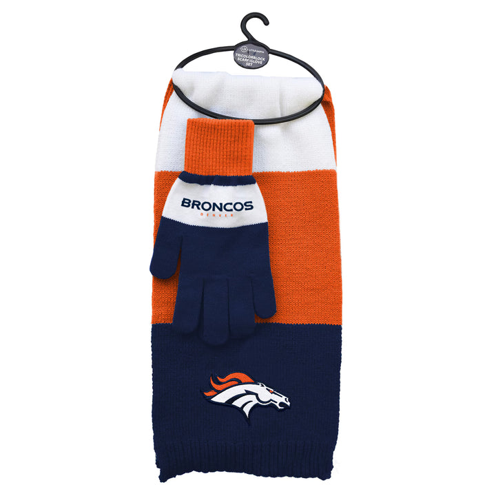 Denver Broncos Tri-Color Scarf &amp; Glove Gift Set (UK Stock) - UKASSNI
