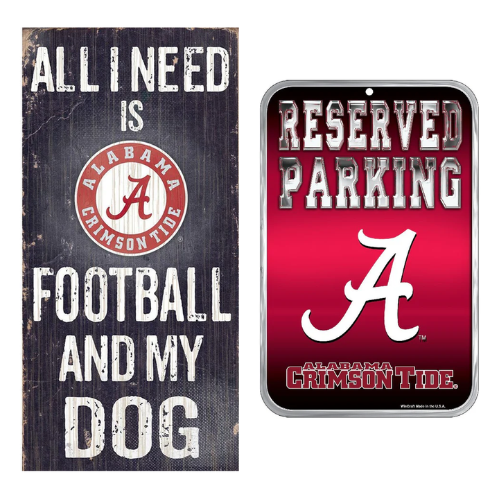Alabama Crimson Tide NCAA Sign Bundle – “All I Need…” + Reserved Parking Sign – (UK Stock) - UKASSNI
