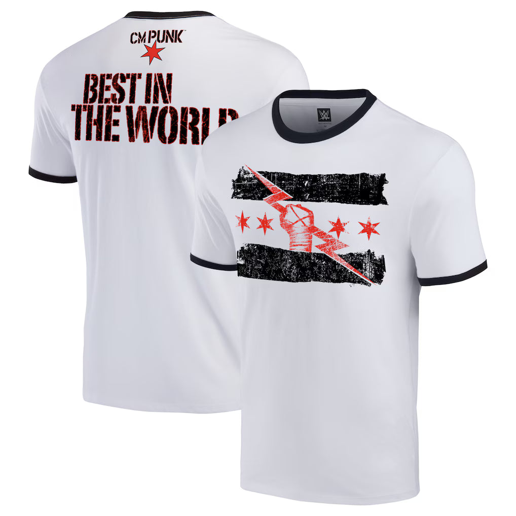 CM Punk WWE Best In The World Ringer T-Shirt – White/Black – (USA Stock)