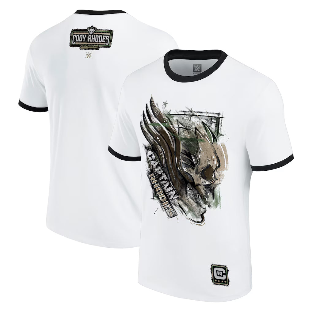 Cody Rhodes WWE Captain Rhodes Ringer T-Shirt – White/Black – (USA Stock)