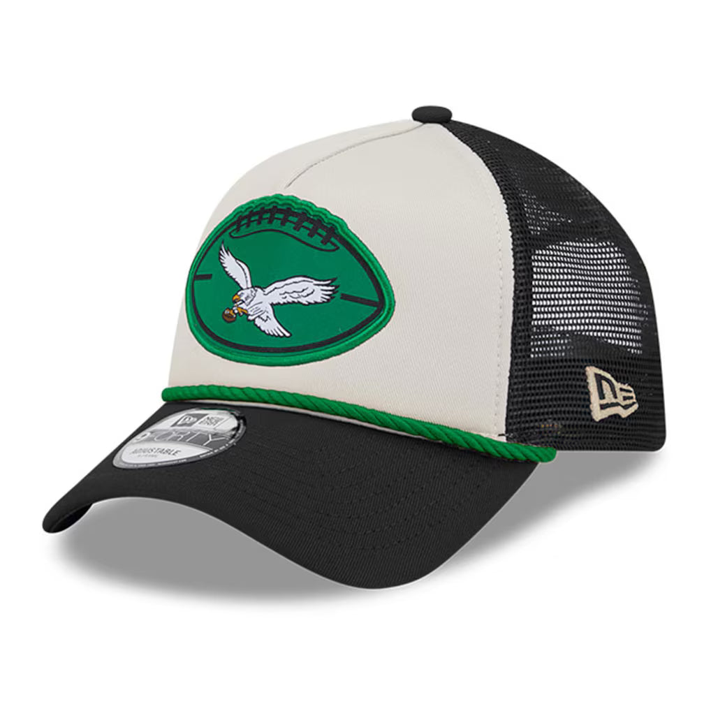 Philadelphia Eagles Trucker Hat – NFL New Era 2024 Sideline Historic 9FORTY – Stone/Black (Fast Dispatch)