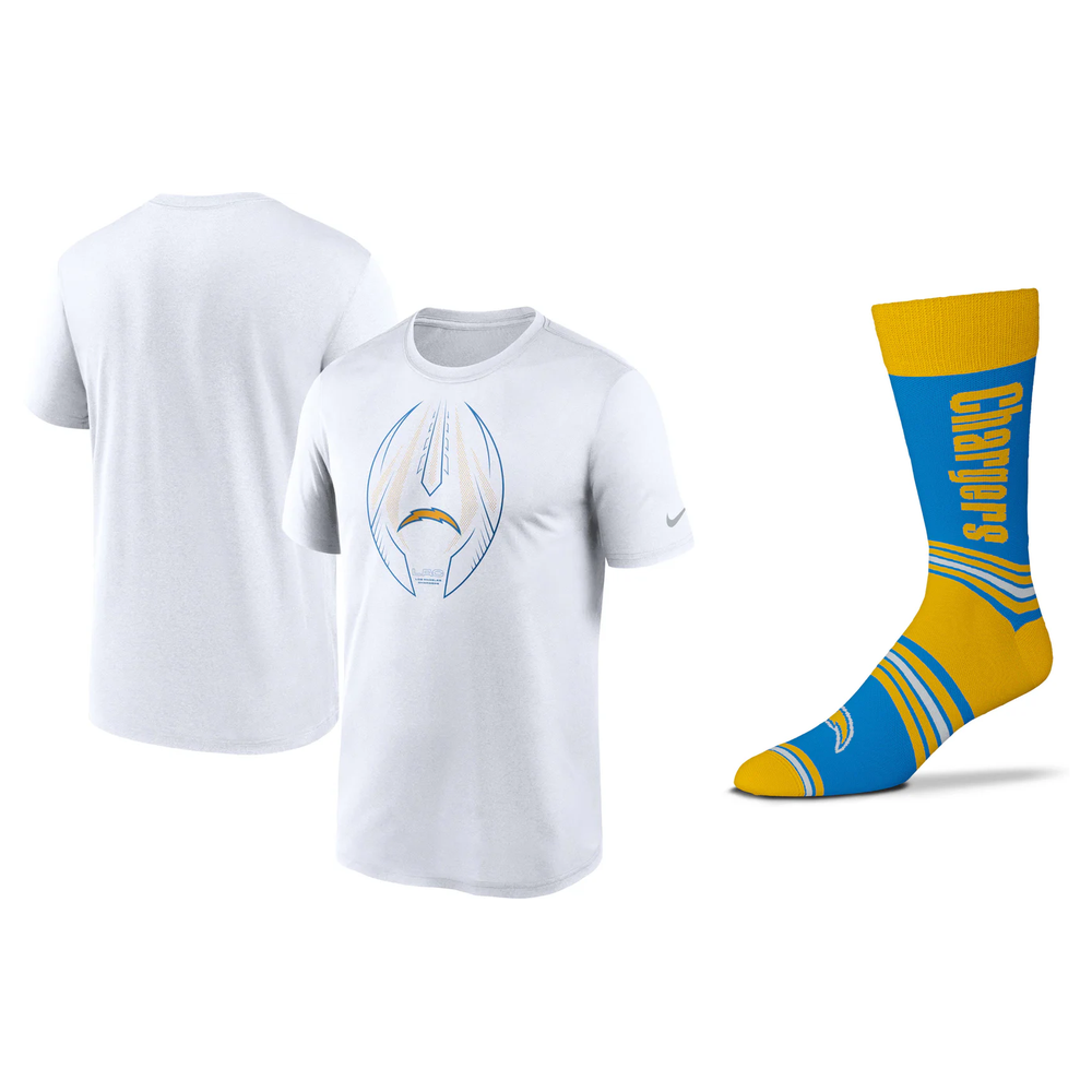 Los Angeles Chargers NFL T-Shirt & Socks Bundle – White/Blue – Large (UK Stock) - UKASSNI