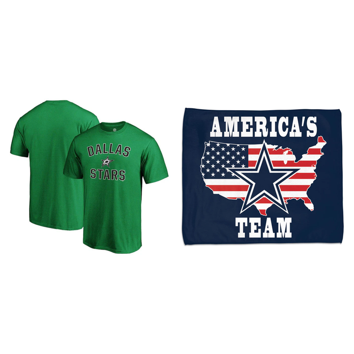 Dallas Stars NHL T-Shirt + Dallas Cowboys NFL Rally Towel Bundle – One Size (UK Stock)