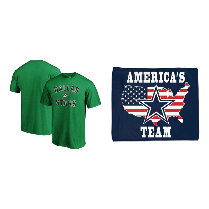 Dallas Stars NHL T-Shirt + Dallas Cowboys NFL Rally Towel Bundle – One Size (UK Stock)