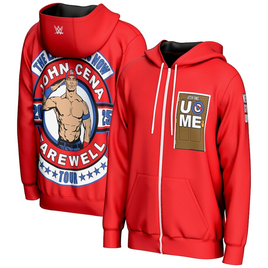 John Cena WWE ProSphere Farewell Tour Full-Zip Hoodie – Red (USA Stock) - UKASSNI