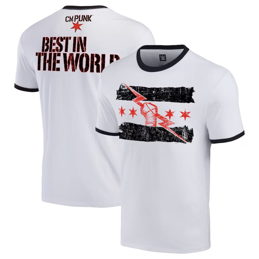 CM Punk Best In The World Ringer T-Shirt - White/Black - UKASSNI