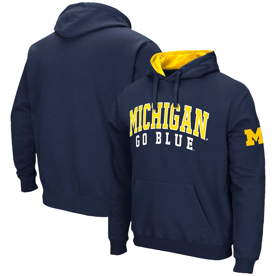 Michigan Wolverines UK Colosseum Double Arch Pullover Hoodie - Navy - UKASSNI