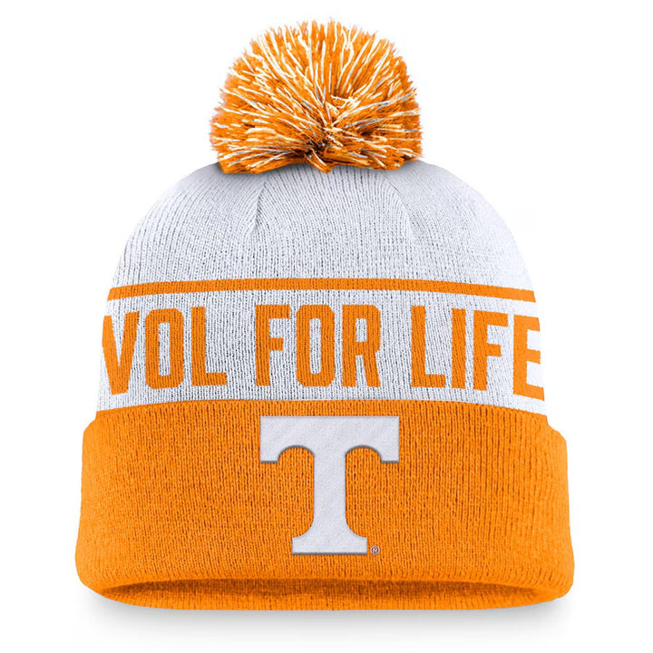 Tennessee Volunteers NCAA Nike Local Peak Cuffed Knit Hat with Pom – White/Tennessee Orange (UK Stock) - UKASSNI