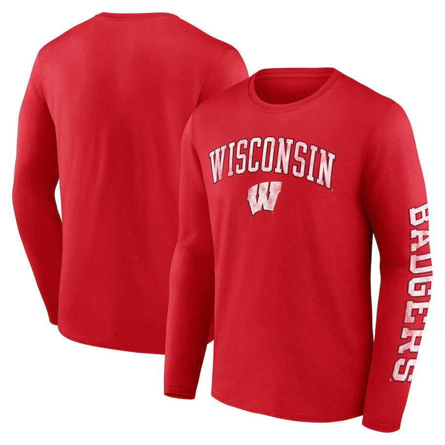 Wisconsin Badgers Fanatics Distressed Arch Over Logo Long Sleeve T-Shirt - Red - UKASSNI