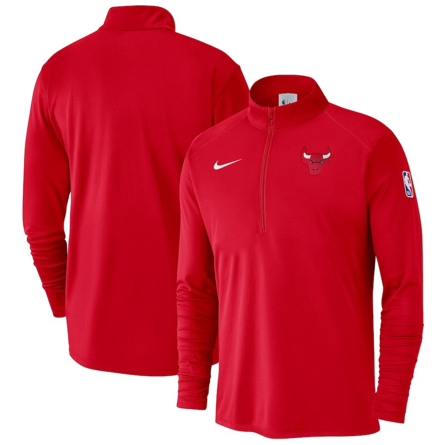 Chicago Bulls NBA Nike 2024/25 Courtside Performance Half-Zip Top - Red - UKASSNI