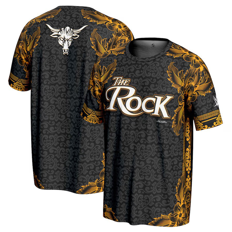 The Rock WWE ProSphere Golden Paisley T-Shirt – Black (USA Stock) - UKASSNI
