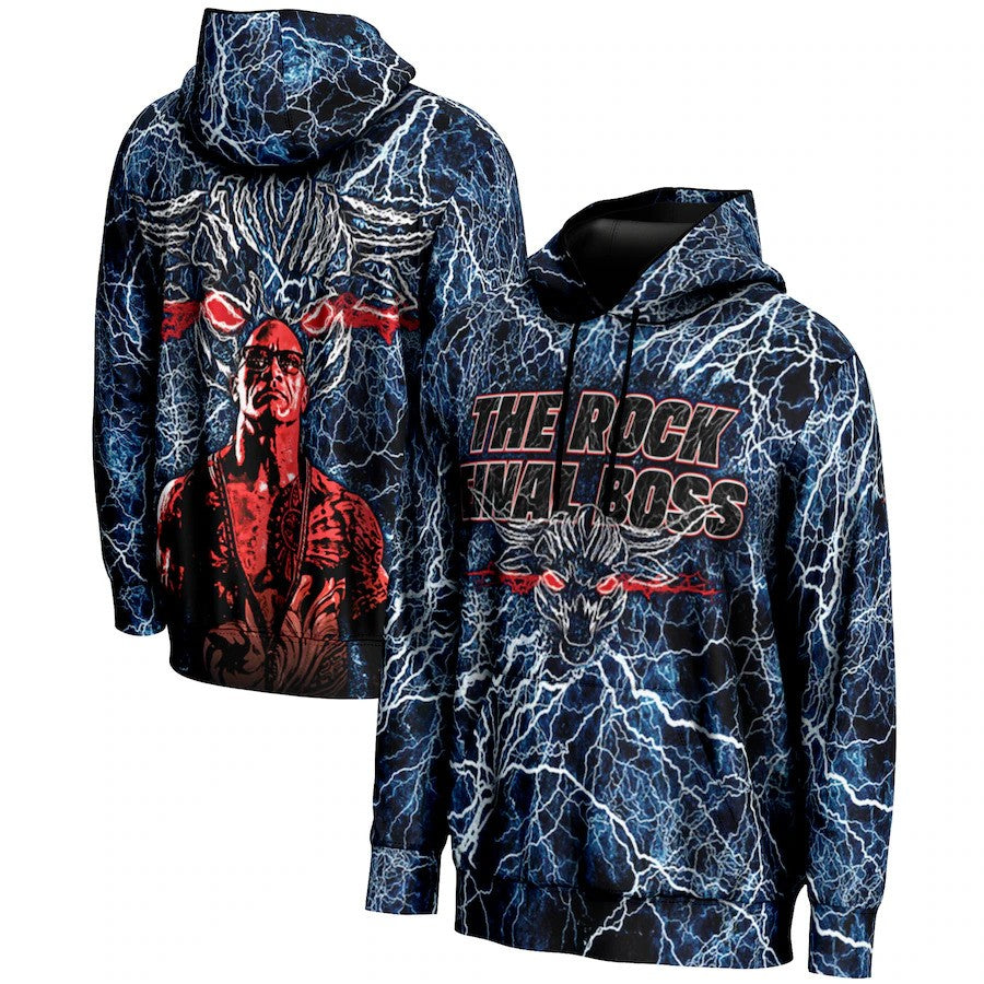 The Rock WWE The Final Boss Graphic Pullover Hoodie – Blue (USA Stock) - UKASSNI