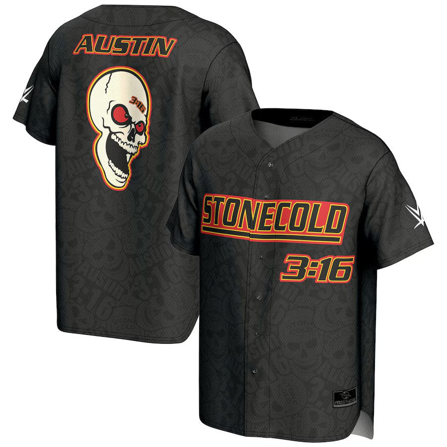 Stone Cold Steve Austin WWE ProSphere 3:16 Skull Fashion Baseball Jersey – Black (USA Stock) - UKASSNI
