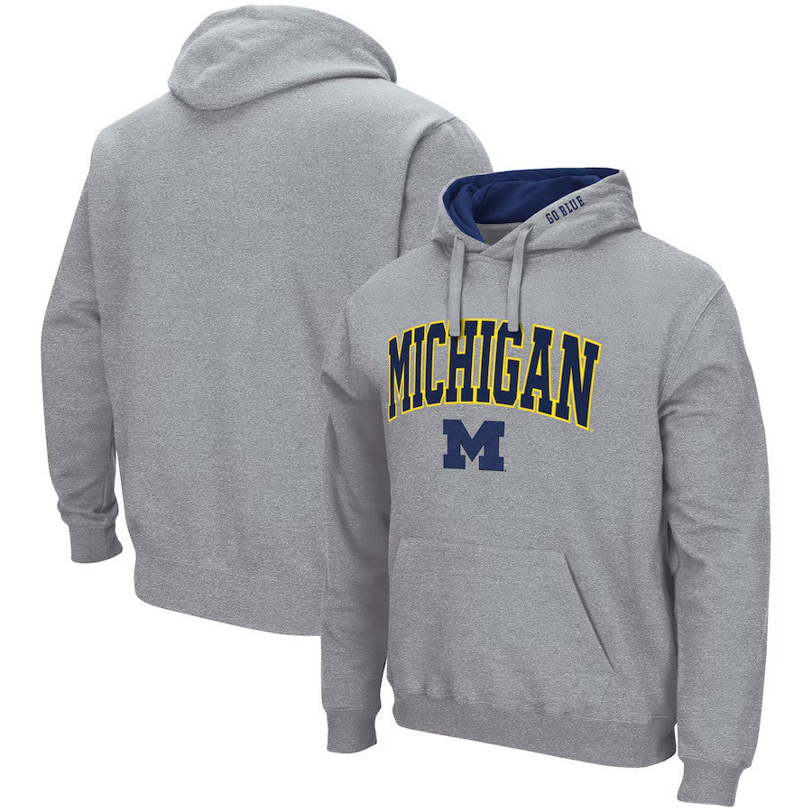 Michigan Wolverines NCAA Colosseum Arch Logo 3.0 Pullover Hoodie – Heather Gray – Small (UK Stock) - UKASSNI