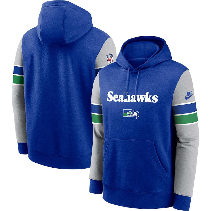 Seattle Seahawks Nike Throwback Sideline Pullover Hoodie - Royal/Gray - UKASSNI