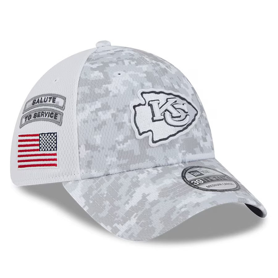 Kansas City Chiefs New Era 2024 Salute To Service Digital Camo 39THIRTY Flex Hat - White - UKASSNI