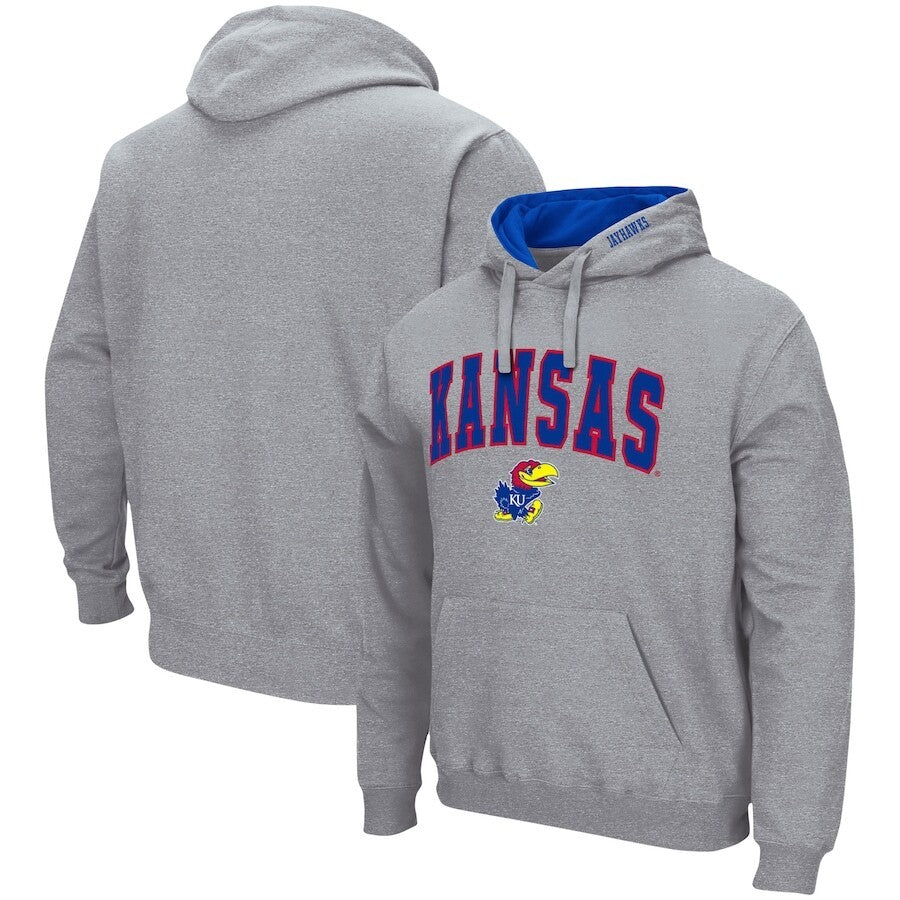 Kansas Jayhawks Colosseum Arch & Logo 3.0 Pullover Hoodie - Heather Gray - UKASSNI