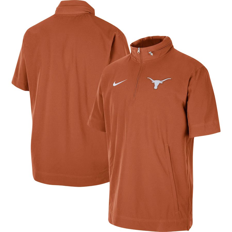Texas Longhorns Nike Coaches Half-Zip Short Sleeve Jacket - Texas Orange - UKASSNI