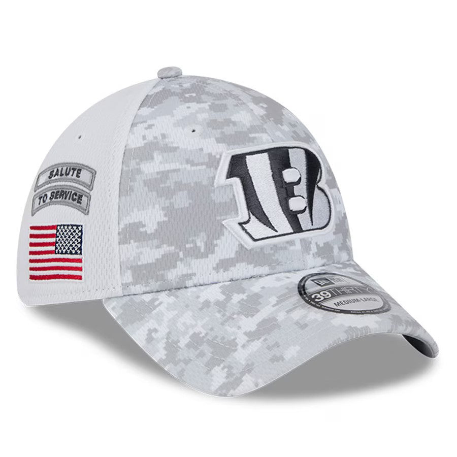 Cincinnati Bengals New Era 2024 Salute To Service Digital Camo 39THIRTY Flex Hat - White - UKASSNI