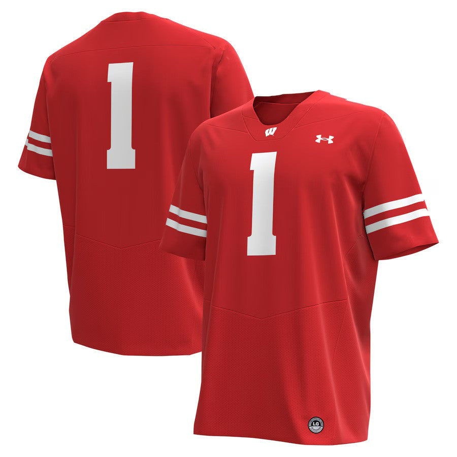 Wisconsin Badgers NCAA #1 Under Armour Replica Football Jersey - Red (USA Stock) - UKASSNI