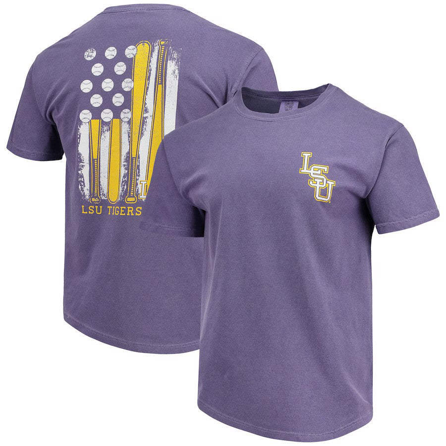 LSU Tigers Baseball Flag Comfort Colors T-Shirt - Purple - UKASSNI