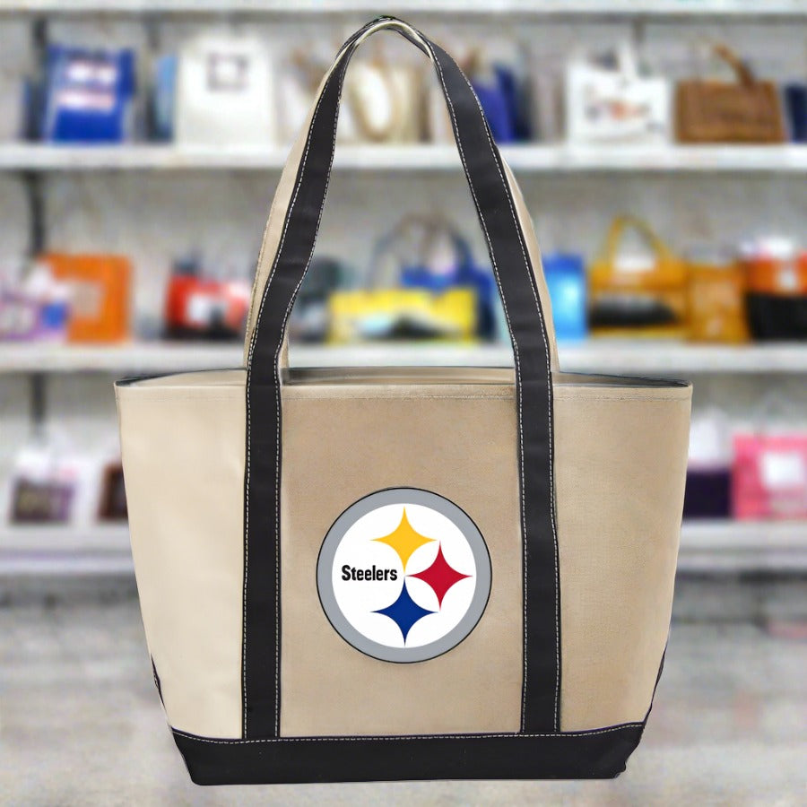 Pittsburgh Steelers Canvas Tote Bag - Logo Brands - Durable Fabric - Spacious Compartment - Long Handles - Officially Licensed - UKASSNI