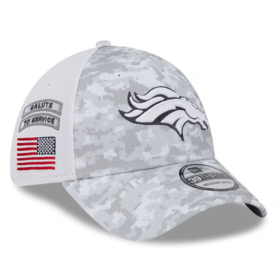 Denver Broncos New Era 2024 Salute To Service Digital Camo 39THIRTY Flex Hat - White - UKASSNI