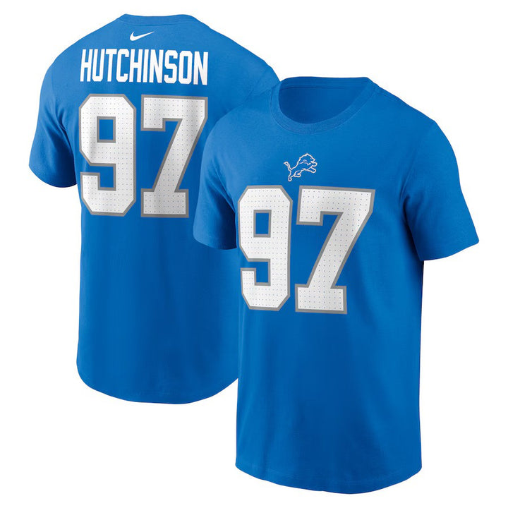 Detroit Lions NFL Aidan Hutchinson Nike Name &amp; Number T-Shirt – Blue – Large (UK Stock) - UKASSNI