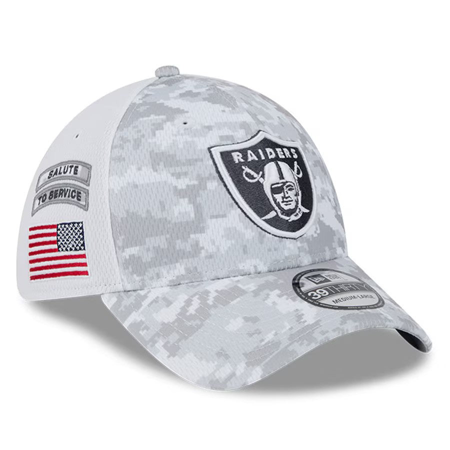 Las Vegas Raiders New Era 2024 Salute To Service Digital Camo 39THIRTY Flex Hat - White - UKASSNI