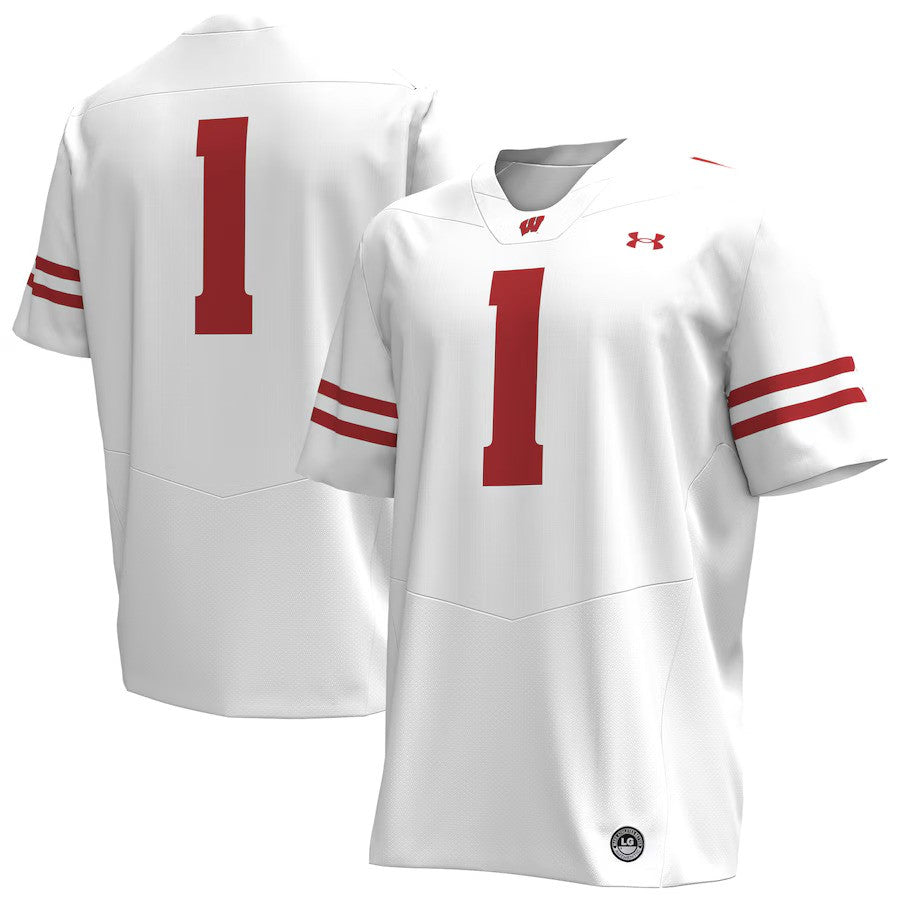 Wisconsin Badgers NCAA #1 Under Armour Replica Football Jersey - White (USA Stock) - UKASSNI