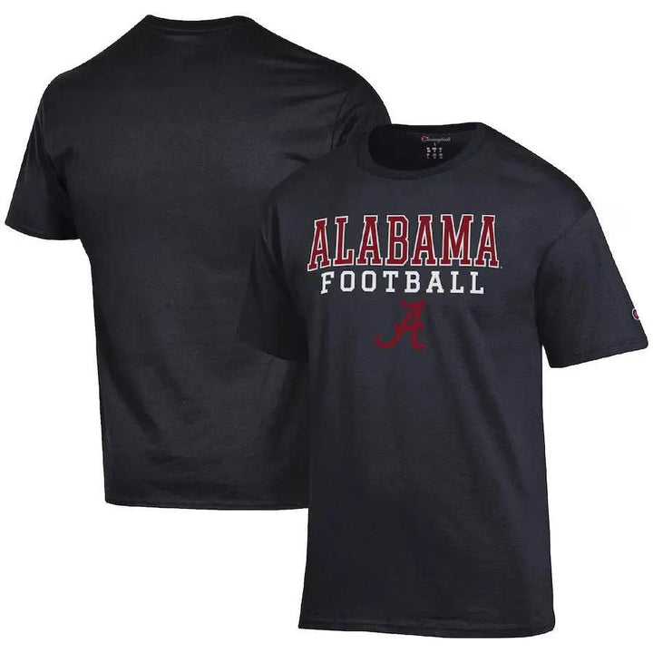 Alabama Crimson Tide T-Shirt – NCAA Champion Football Stack – Black (USA Sourced) - UKASSNI