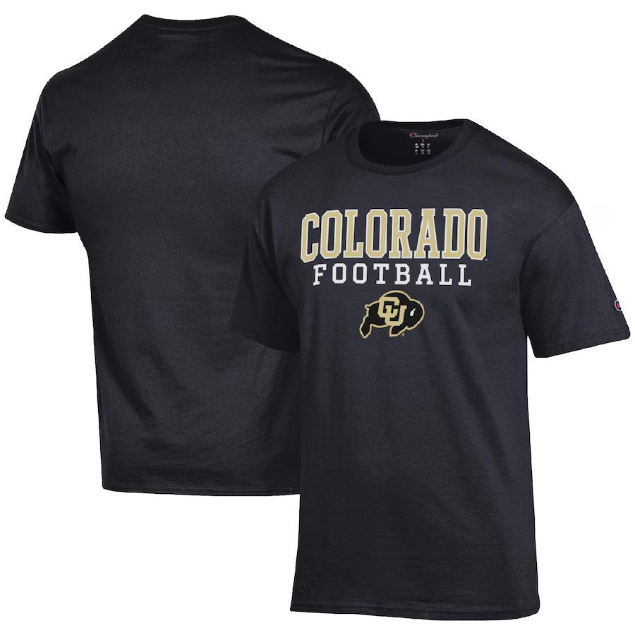 Colorado Buffaloes NCAA Champion Football Stack T-Shirt – Black (USA Stock) - UKASSNI
