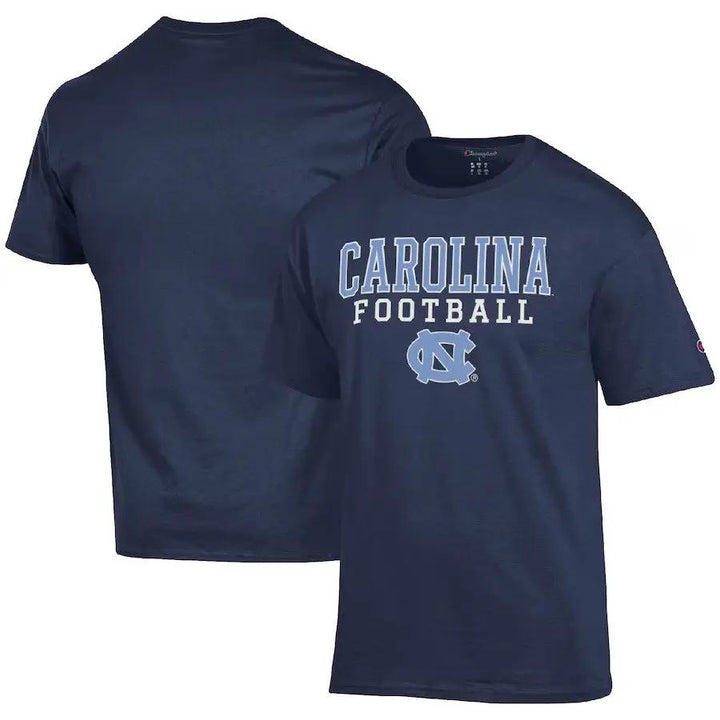 North Carolina Tar Heels T-Shirt – NCAA Champion Football Stack – Navy (USA Sourced) - UKASSNI