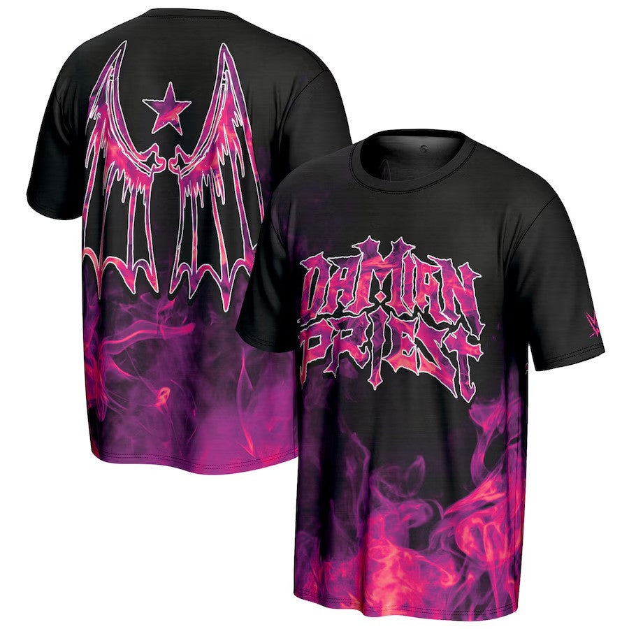 Damian Priest ProSphere Youth Purple Flames T-Shirt - Black - Youth - UKASSNI