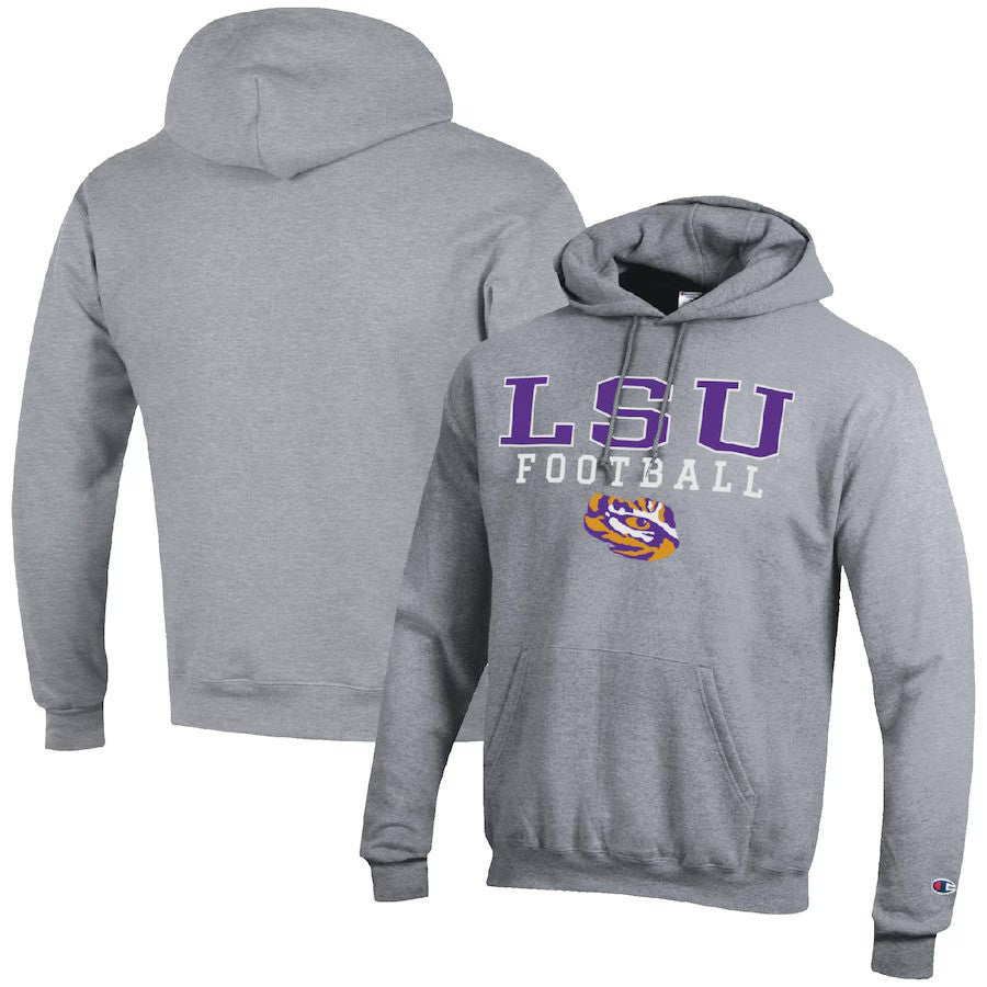LSU Tigers NCAA Champion Football Stack Pullover Hoodie - Heather Gray - UKASSNI