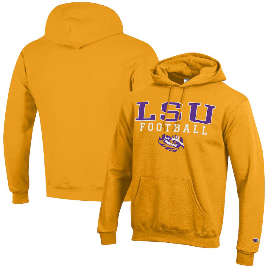 LSU Tigers NCAA Champion Football Stack Pullover Hoodie - Gold - UKASSNI