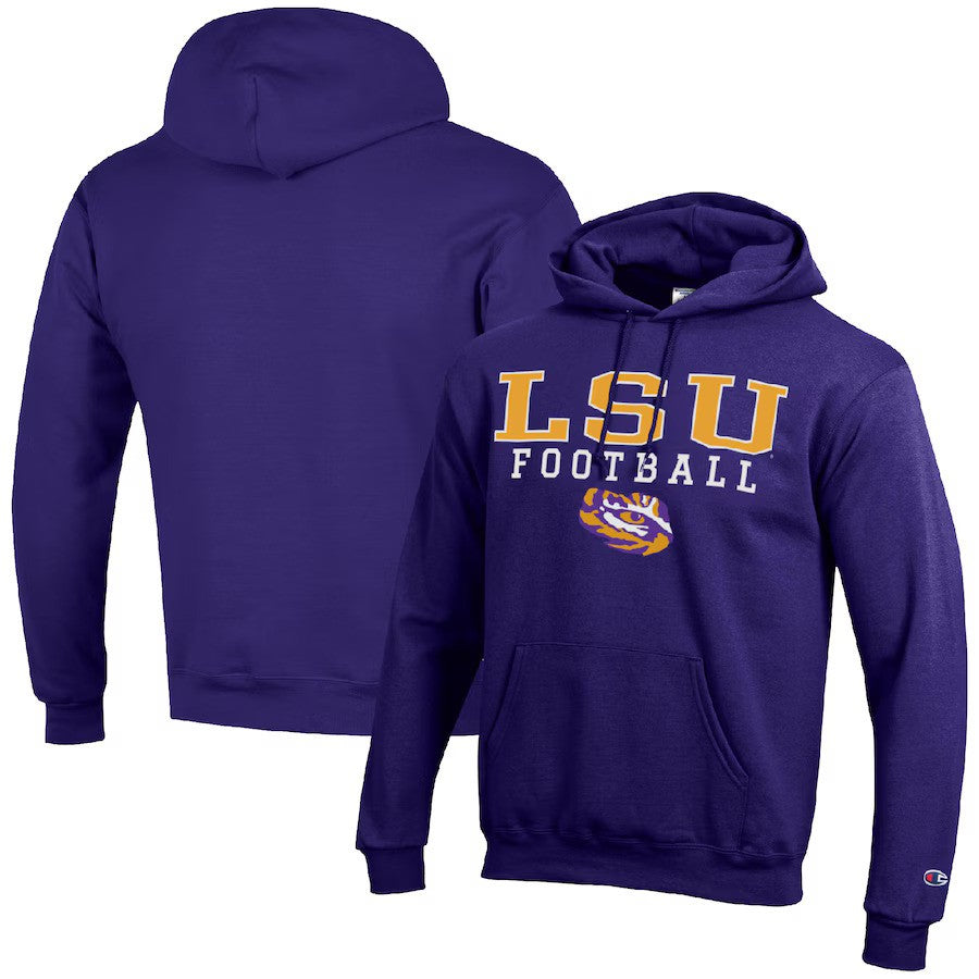 LSU Tigers NCAA Champion Football Stack Pullover Hoodie - Purple - UKASSNI
