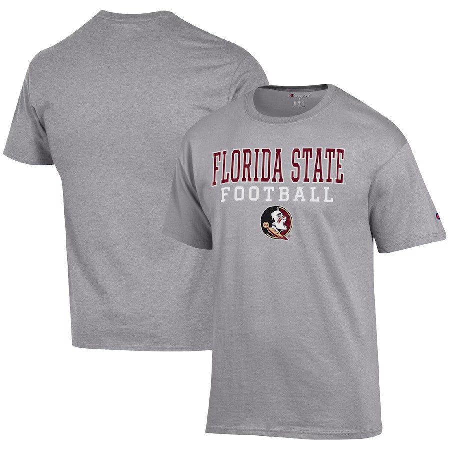 Florida State Seminoles NCAA Champion Football Stack T-Shirt - Heather Gray - UKASSNI