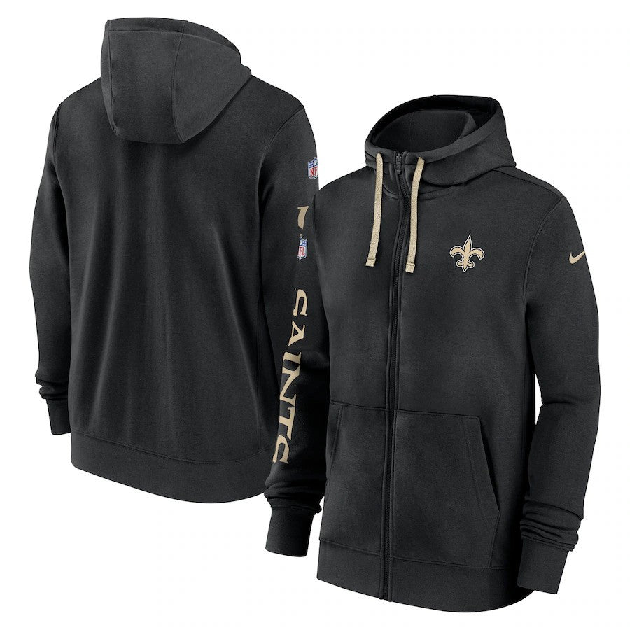 New Orleans Saints Nike 2024 Sideline Club Full-Zip Hoodie - Black - UKASSNI