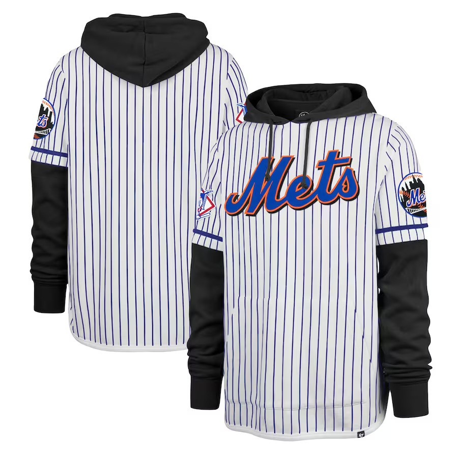 New York Mets '47 Pinstripe Double Header Pullover Hoodie - White - UKASSNI