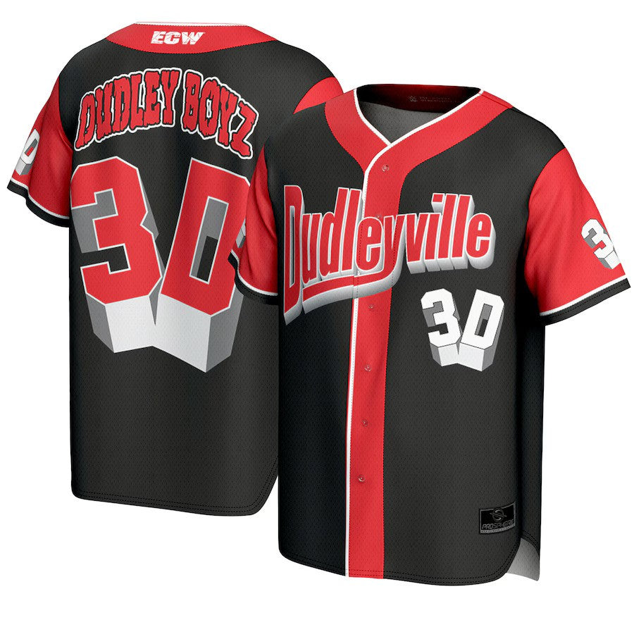 The Dudley Boyz ProSphere Dudleyville 3D Fashion Baseball Jersey - Black/Red - UKASSNI