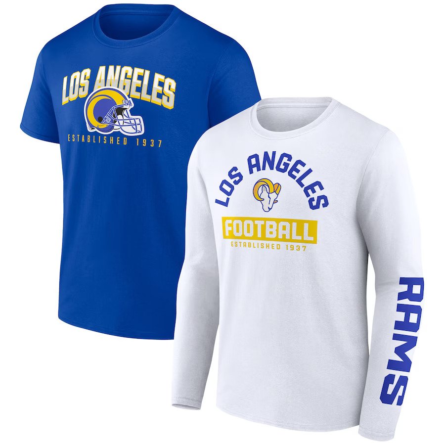 Los Angeles Rams NFL UK Fanatics Branded Long and Short Sleeve Two-Pack T-Shirt - Royal/White - UKASSNI