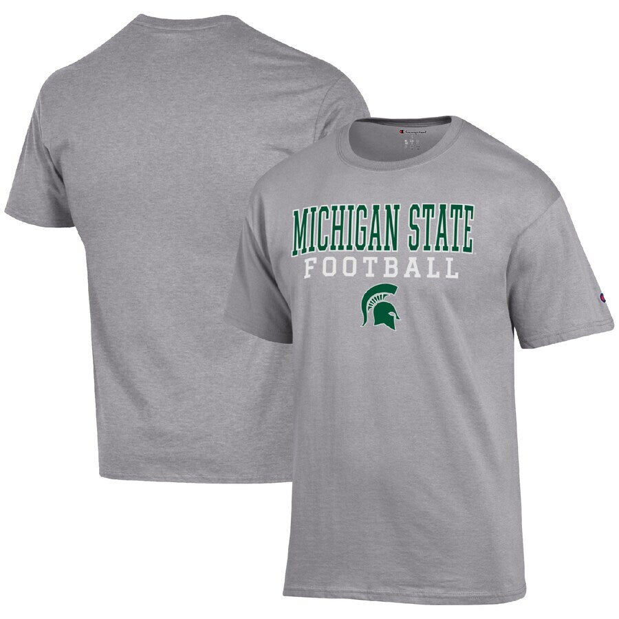 Michigan State Spartans NCAA Champion Football Stack T-Shirt – Heather Gray (USA Stock) - UKASSNI